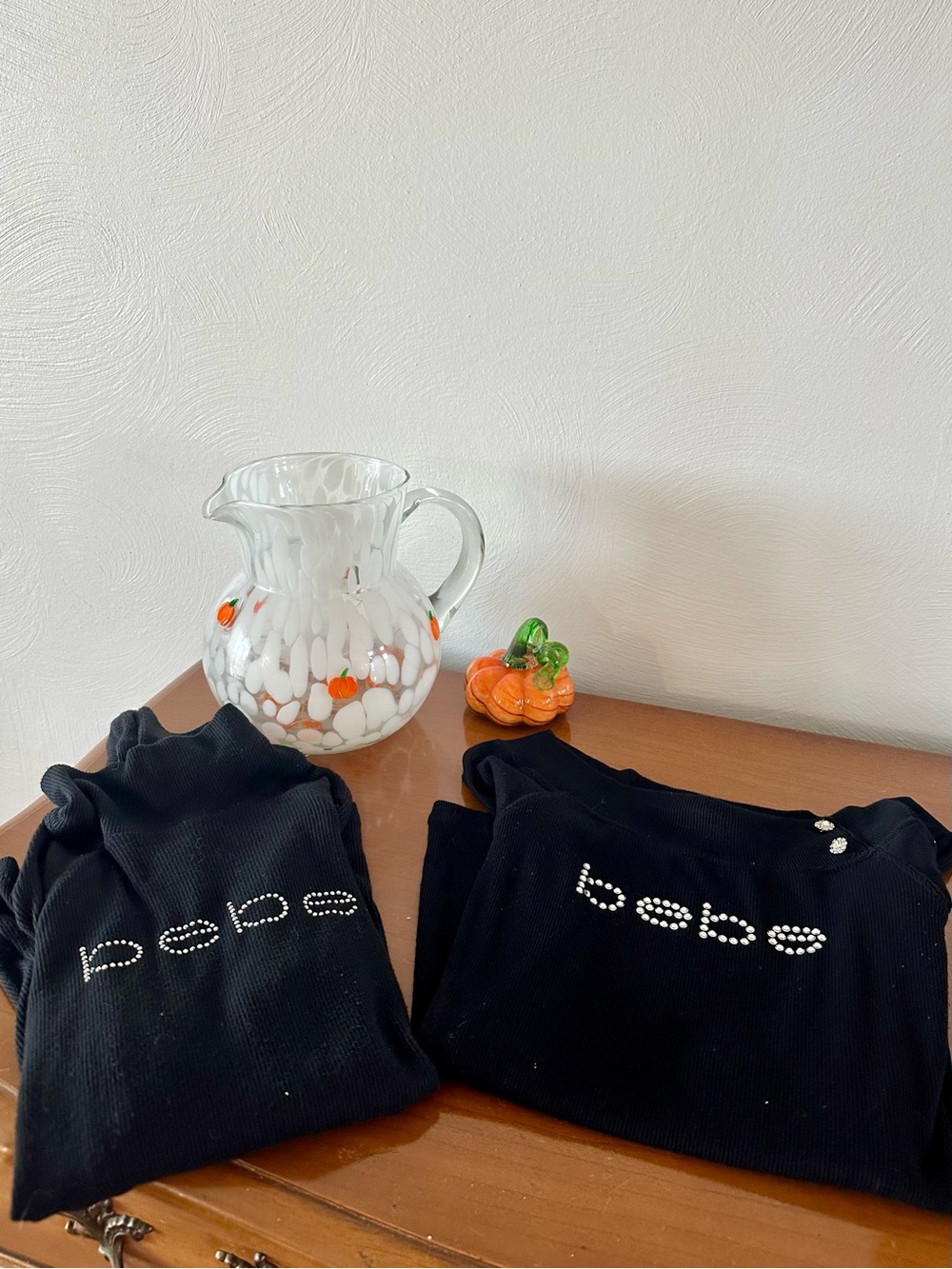 bebe Black Rhinestone Logo Ribbed Tops - Pair